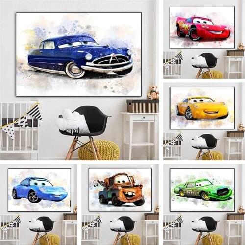 Abstract Canvas Paintings Disney Lightning McQueen Cars Watercolor Poster and Prints Wall Art Pictures for Kids Room Home Decor