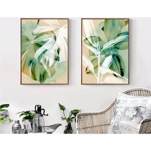 Watercolor Nordic Tropical Green Plant leaves Light And Shadow Art Canvas Poster Painting Modern Wall Picture Home Decoration