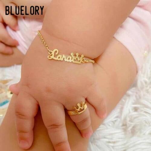 Bluelory Customized Stainless Steel Name Bracelets For Baby Gold Silver Rose Custom Jewelry Childs Girls Boys Birthday Gifts