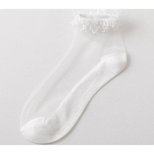 Womens Harajuku Sweet Non-slip Socks For Women Transparent Invisible Socks Summer Lace Elastic Lolita Frilly Sheer Thin Socks