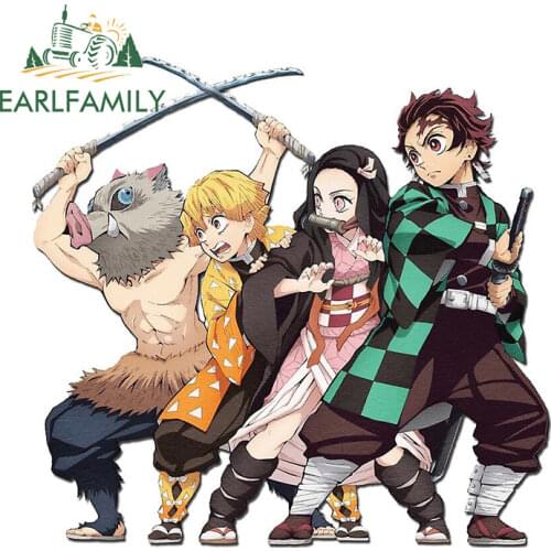 EARLFAMILY 30cm x 28.3cm Anime Car Sticker for Demon Slayer Cool Decal Suitable for Laptop Window Bumper Car Accessories