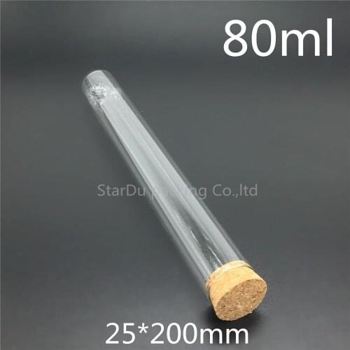 Round bottom tube cork tube 25*200mm 80ml high temperature resistant thick glass tube 80ml high-quality 500pcs
