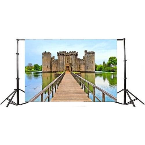 Photography Backdrop European Vintage British Castles Wooden Bridge Lake
