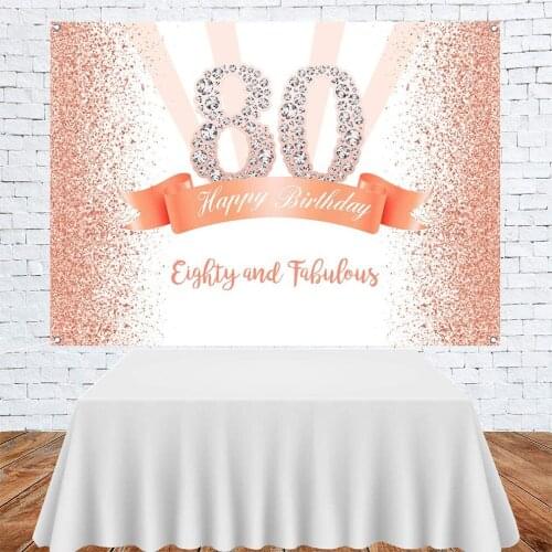 Happy 80th Birthday Backdrop for Women Happy 80 Years Old Birthday Party Background Shining Glitter Rosegold Party Banner