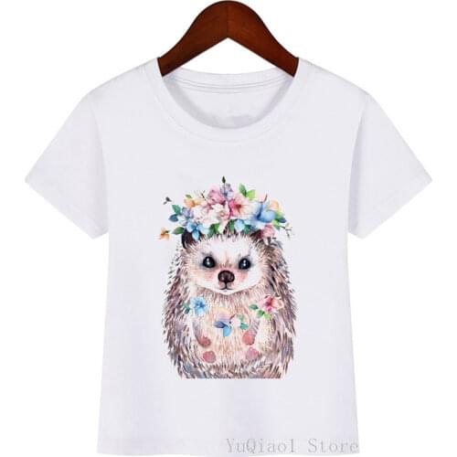 Watercolor Unicorn/Hedgehog/Sheep/Pig Animal Print T-Shirt Girls/Boys Funny White Tshirt ChildrenS Clothing Harajuku Shirt