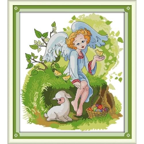 Joy Sunday Cartoon Style DIY Home Decoration Chinese Cross Stitch Forest Angel Embroidery Counted Chinese Cross Stitch Kit