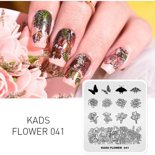 KADS Flower 041 Nail Art Stamping Image Plate Flower And Butterfly Layered Template Manicure Nail Stencil Tool Templates