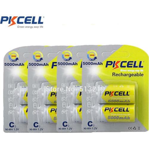 2Pc/Card 8Pcs PKCELL C Ni-MH Batteries 1.2V 5000mAh 1.2V Rechargeable Battery Superior AM-2 LR14 C MN1400 E93
