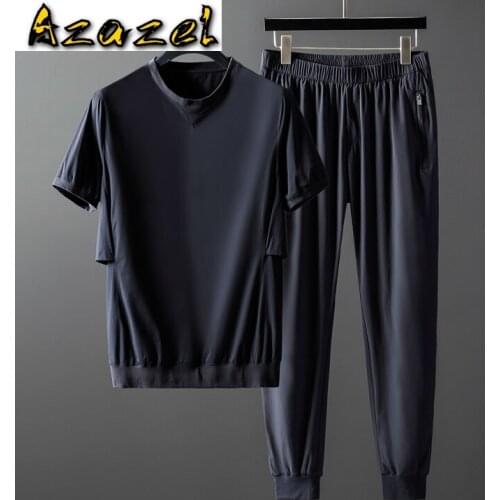 Azazel Summer Mens Sets (t-shirt+pants) Luxury Solid Color Round Collar Male Tracksuit Fashion Slim Fit Casual Sport Man Sets