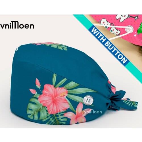Nurse head cap Flowers animal pattern Adjustable scrubs cap Unisex Cotton Scrub Hat Beauty Salon Working Caps Nurse Hats Elastic