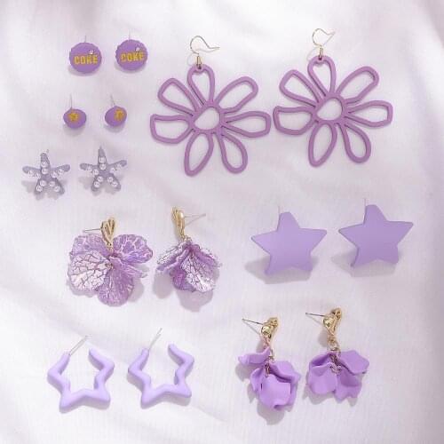 1pair/lot Fashion Jewelry Summer Flower Earrings Cute Sweet Purple Star Heart Earrings For Women Girls Holiday Beach Brincos