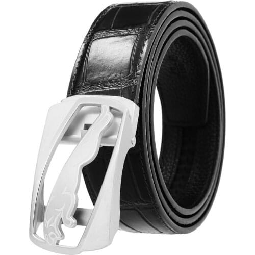 Mens Ratchet Leather Dress Belt with Automatic Buckle Stainless Steel Buckle Width:35mm
