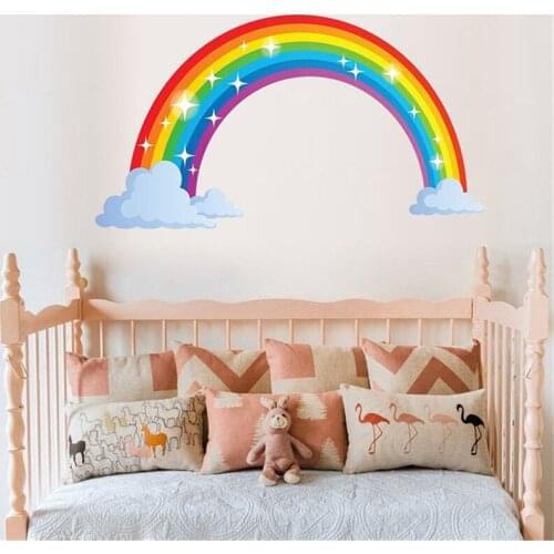 Cartoon Rainbow Stars Wall Sticker for Kids Rooms Living Room Bedroom Decorations Wallpaper Color Mural Child Nursery Stickers