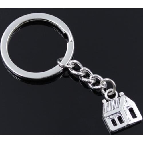 New Fashion Men 30mm Keychain DIY Metal Holder Chain Vintage Cabin House 14x18mm Silver Color Pendant Car Keychain Gift