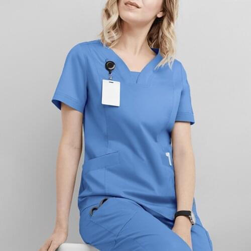 Wholesales women wear stylish scrub suits nurse uniform beauty salon spa suits solid unisex Health Workers uniform enfermera