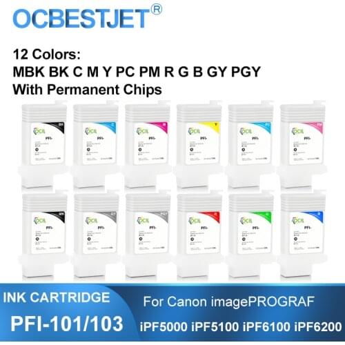 PFI-101 PFI-103 Refillable Ink Cartridge With ARC Chips PFI101 PFI103 For Canon iPF5000 iPF5100 iPF6100 iPF6200 Printer 130ML