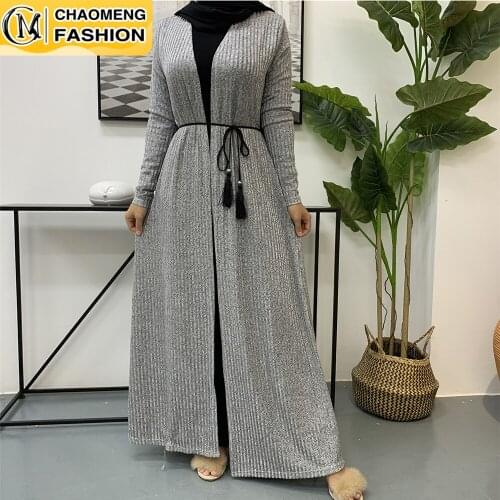 Latest Modest Fashion Knit Fabric Front Open Abaya Dubai Turkish Islam Hijab Muslim For Women Kimono Kaftan Ramadan Cardigan