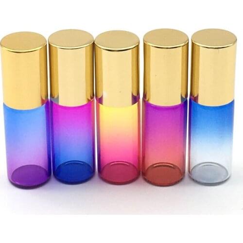 Empty 5ml Essential Oil Glass Roller Bottle Perfume Sample Test Roll-On Glass Vial Gradient Color with Gold cap 5pcs