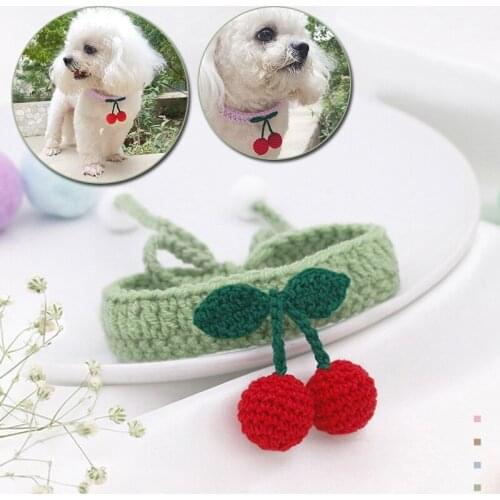 Hot Sale Dog Cat Adjustable Neckerchief Pure Hand-Woven Collar Cute Cherry Pendant Chain Choker Puppy Necklace Pet Supplies