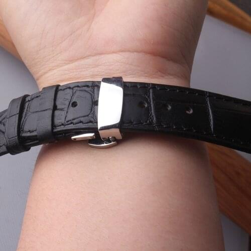 Genuine Leather Watchband Strap Stainless Steel Butterfly Clasp 13mm 14mm 15mm 16mm 17mm 18mm 19mm 20m 21mm 22mm Watch Bracelet