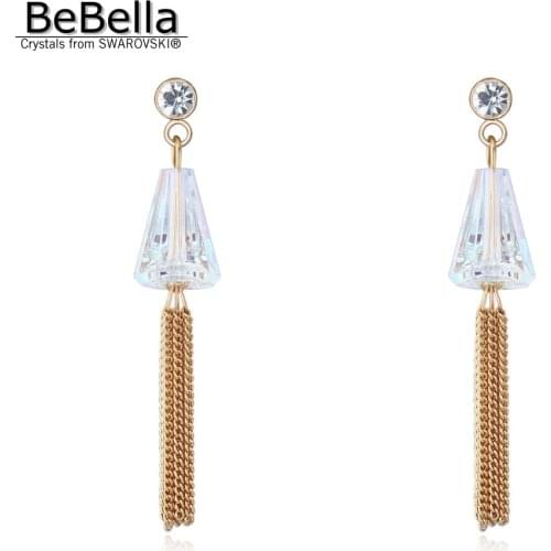 BeBella crystal tasselsp dangler pendant earrings made with Crystals from Swarovski women bride wedding jewelry