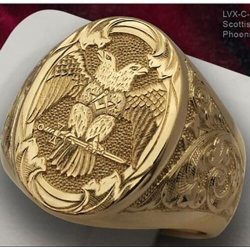 Vintage Gold/Silver Color Carving Sword Double Head Eagle Rings For Women And Men Punk Fashion Jewelry Club Party Gift Ring