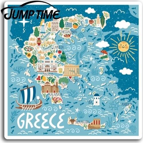 Jump Time Greece Map Tourist Vinyl Stickers Sticker Laptop Luggage Gift Waterproof Car Decal Window Bumper Auto Accessories