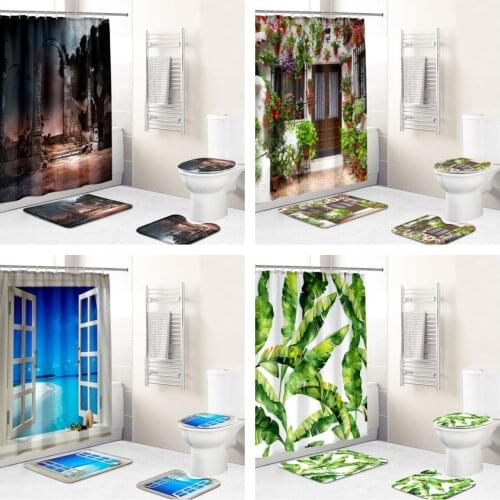 3Dprinting Landscape Plant Pattern Waterproof Fabric Bathroom Curtain Shower Curtain Cover Non Slip Carpet Toilet Cover Bath Mat