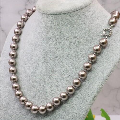 High Quality Champagne Artificial Shell Imitation Pearl 8/10/12mm Round Beads Necklace Womens Jewelry Accessories 18inch Y740