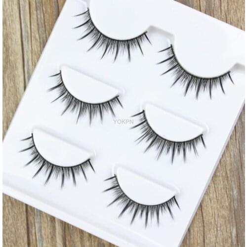 Yokpn 3 Pairs Japanese False Eyelashes Handmade Cotton Thread Stem False Eyelashes Dense Naturl Makeup Lashes Women Eyelashes