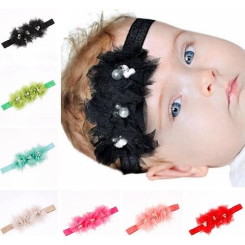 Yundfly Chic Newborn Lace Mesh Flowers Headband Elastic Kids Hair Bands Headwear Birthday Gift Photo Props