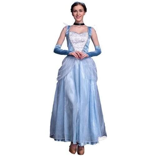 Adult Cinderella Costumes Deluxe Light Blue A-Line Cinderela Cosplay Shiny Gown Cinderella Dress Cosplay Costume M XL