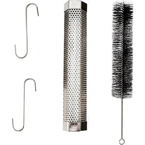 12 Inch Stainless Steel BBQ Smoker Hexagon Shape Perforated Mesh Smoker Tube With Brush and S-hooks BBQ Tools Grill Accessories