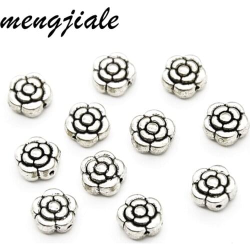 Wholesale 20pcs 9.5*9.5mm Flower Charms Beads For Jewelry Making Antique Silver Flower Spacers Beads Charm