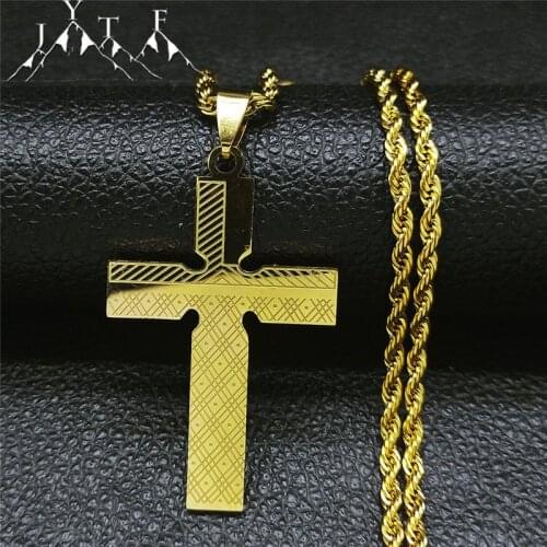 2021 Cross Stainless Steel Gold Color Big Long Statement Necklace for Women/Men Necklace Chain Jewelry collier croix N4291S05