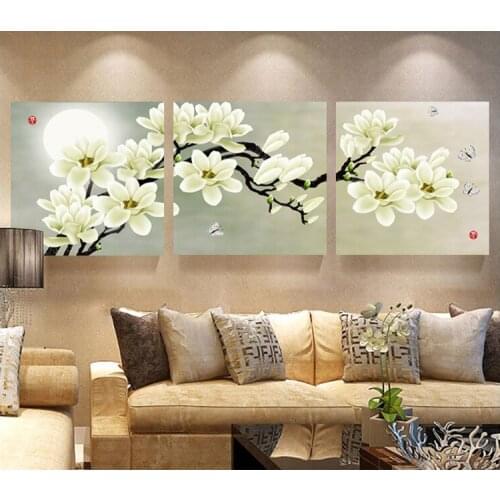 3PCS Unframed Flower Canvas Painting Material Flowers Picture Wall Painting Home Decor For Living Room