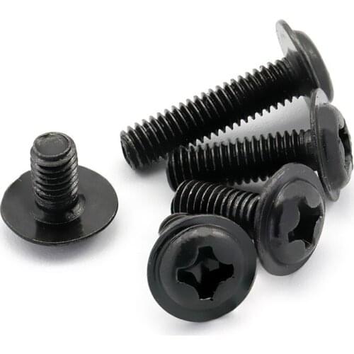 50pcs PWM M3 Black Stainless Steel Cross Recessed Phillips Pan Round Head With Washer Padded Collar Screw Bolt