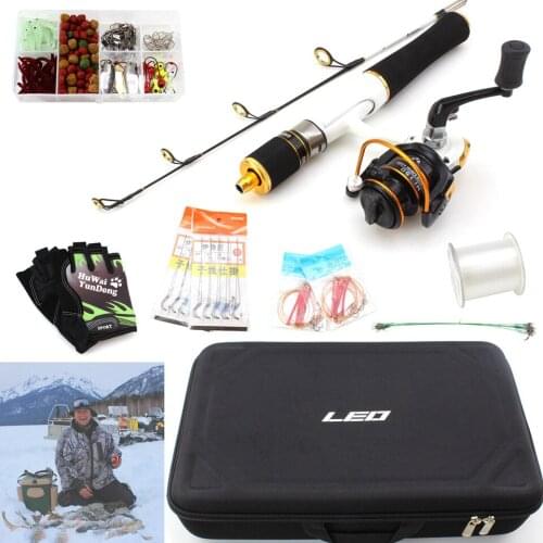 59cm Ice Fishing Rod Ice Fishing Reel and bag hook bait ine Carbon Pole Shrimp Ice Fish Rods for Winter Peche Carp var