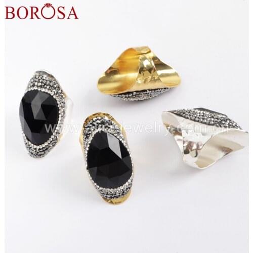 BOROSA 5PCS Black Agates Rings Fashion Drop Faceted Stone Crystal Rhinestones Rings Simple Style JAB954