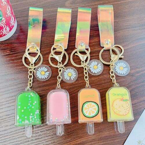 Summer Glitter Quicksand Key Chain Liquid Floating Daisy Icecream Keyring Keychain Bag Charm Pendant Gift for Women Girl d842