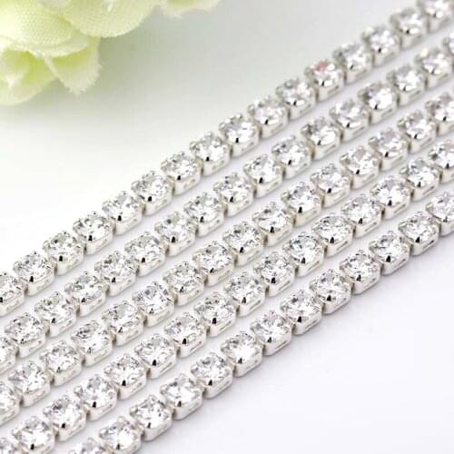 1M Sewing Rhinestone Chain DIY Black/Silver Base Claw Gule Glass Crystal Nail Rhinestone Trim Chain Jewelry Clothing Accessory