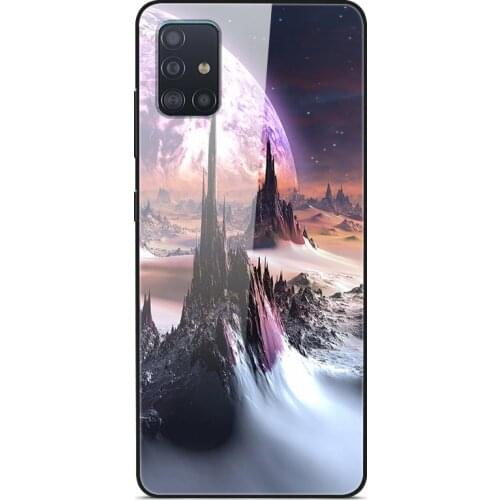 For Samsung Galaxy A51 Phone Case Tempered Glass Case Back Cover Star Sky Pattern