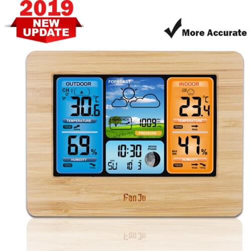 Wooden Color Weather Station Digital Clock Temperature Humididty Sensor Weather Forecast Desk Table Clock Alarm Clock Home Decoc