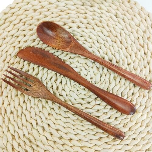 Wooden Spoon Fork Set Japanese Dinnerware Set Handle Wood Spoon Fork Portable Outdoor Cutlery Set Wood Tableware