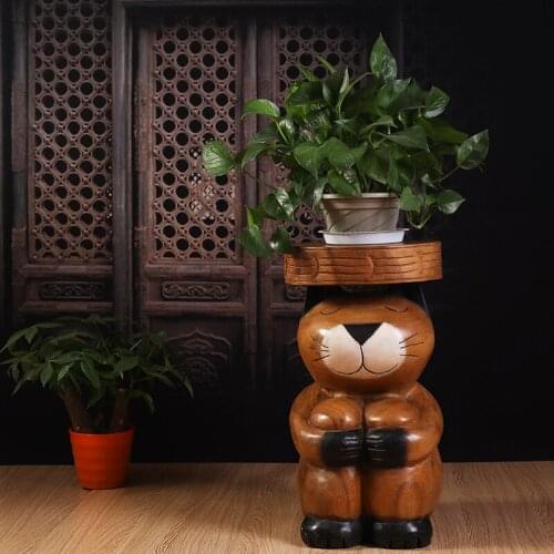 Wooden furnishing articles in southeast Asia cute animals solid wood bench cat flower adornment furnishing articles