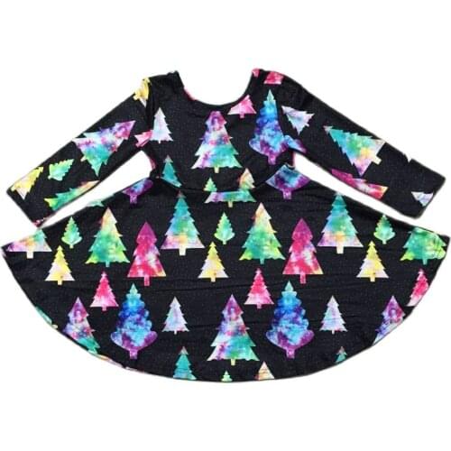 Girlymax Christmas Baby Girls Chlidren Kids Clothing Milk Silk Twirl Dress Knee Length Long Sleeve Tie Dye 00000Tree Truck