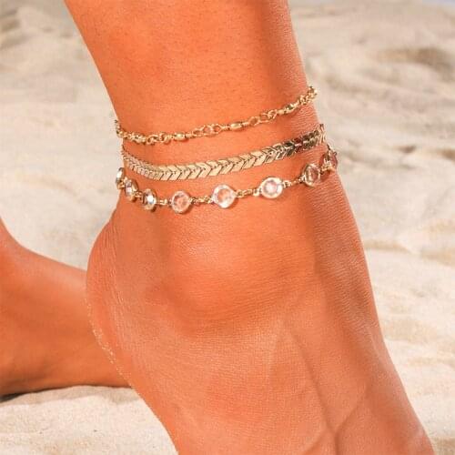 EN 2020 New Crystal Beads Bohemian Anklet Set Woman Fishbone Chain Crystal Bracelet Girls Summer Anklet Feet