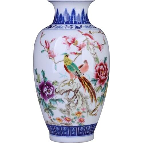 Jingdezhen Golden Pheasant Porcelain Vase Eggshell Ceramic Vase Ornaments Large Living Room TV cabinet