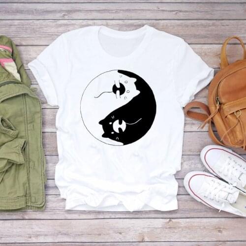 Watercolor Cat Print T Shirt Women Kawaii Tops Cartoon Graphic Tees Funny Harajuku T-shirt Female Fashion Tshirt