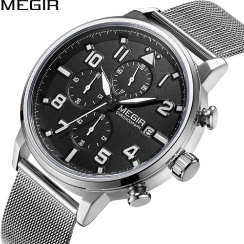 Megir Top Brand Mens Business Stainless Steel Quartz Wristwatches Chronograph 2020 New Fashion Casual Sport Relogio Masculino